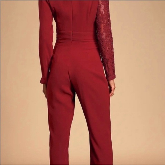 NWT‎ One I Adore Burgundy Lace Long Sleeve Jumpsuit - Picture 2 of 3